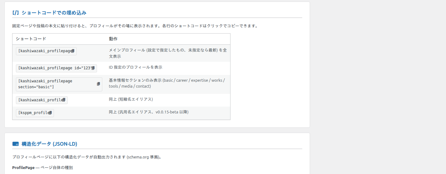 使い方タブのショートコード一覧