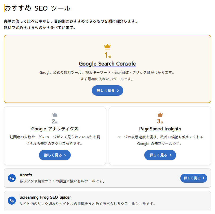上位3つを大きくの表示（パソコンの幅）