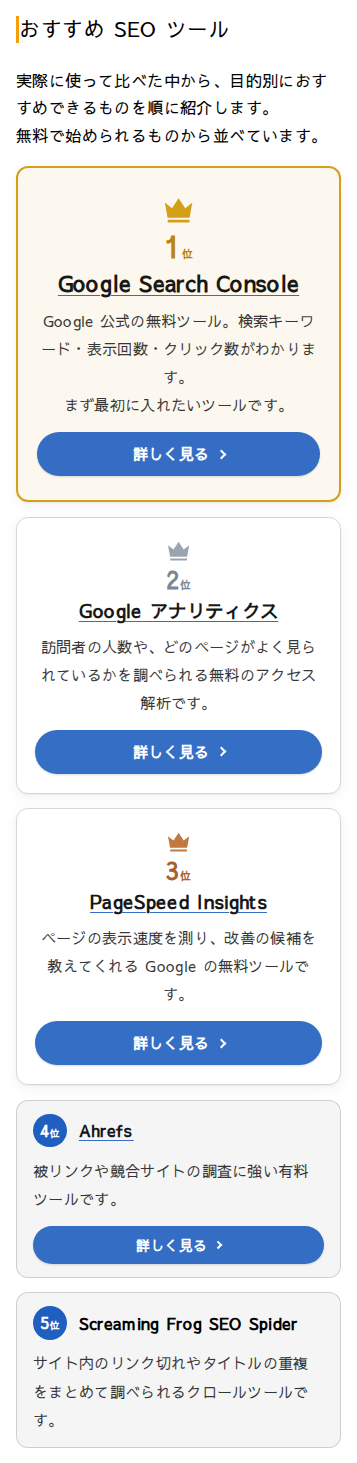 上位3つを大きくの表示（スマホの幅）