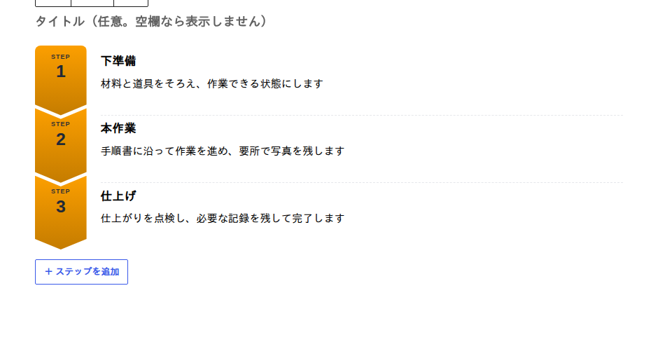 編集画面で入力中のステップフロー