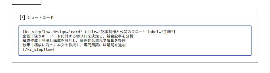 ショートコードブロックに入力した状態